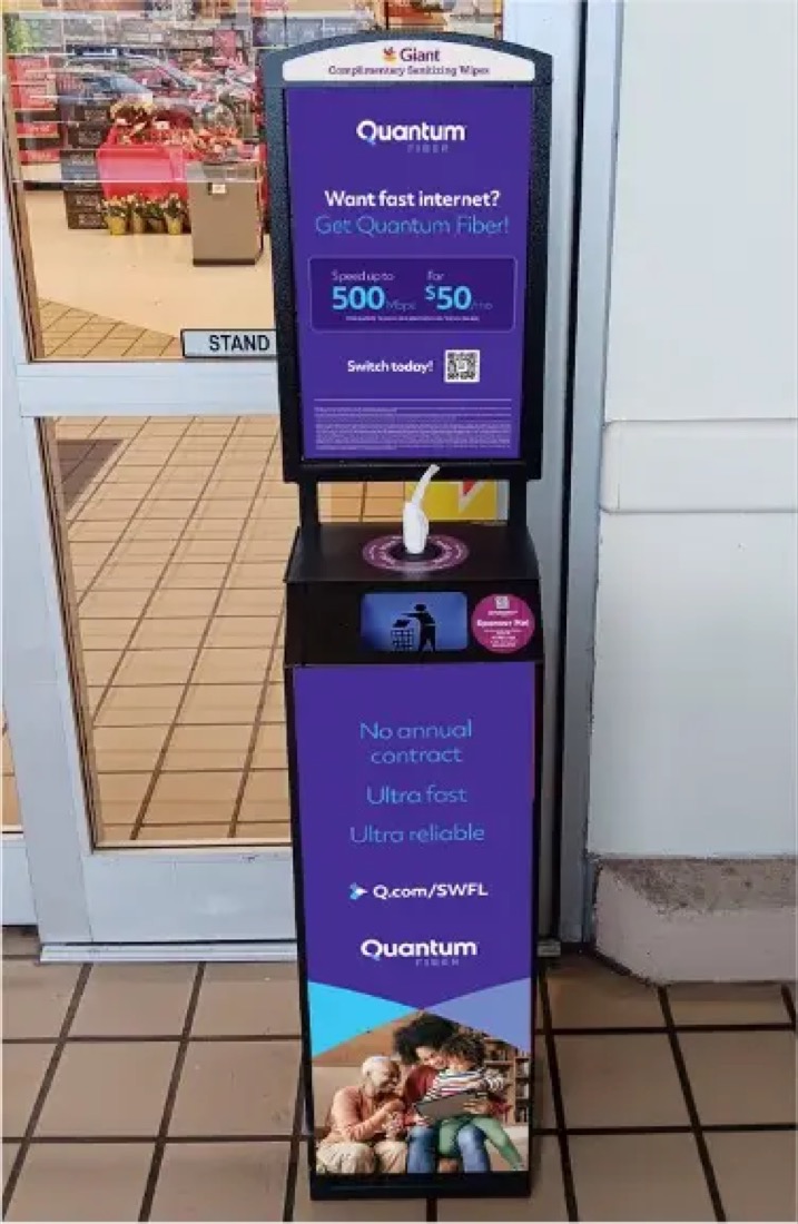 A real advertising campaign on a Terraboost kiosk at a store entrance